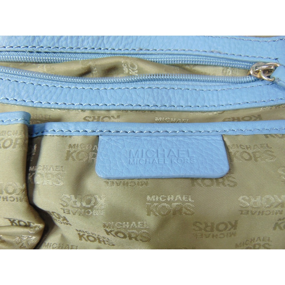 Michael Kors Purse Light Blue Bedford Leather Shoulder Bag Gold Tone Hardware - Picture 12 of 16